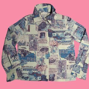 True Vtg 70s Girls  Shirt sz 8-10  Collared Boho Hippy Photo graphic 20s theme